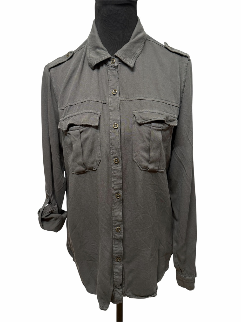 Mossimo L Gray Utility Military Button Front Roll Tab Shirt Jacket